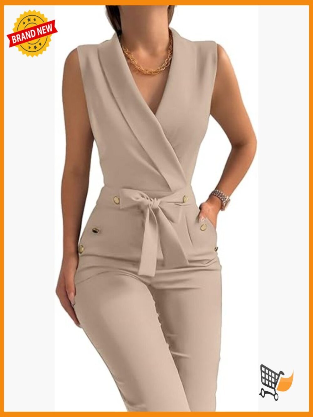 V Neck Sleeveless Palazzo Jumpsuit with Belt and Pockets
